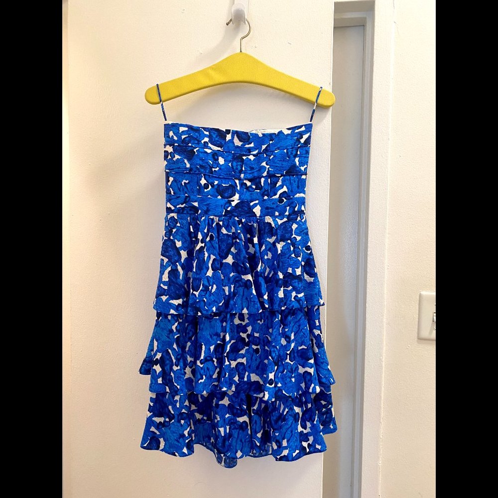 Cynthia Steffe Strapless Mini Print Silk Dress, Size 0, Sweetheart Neckline